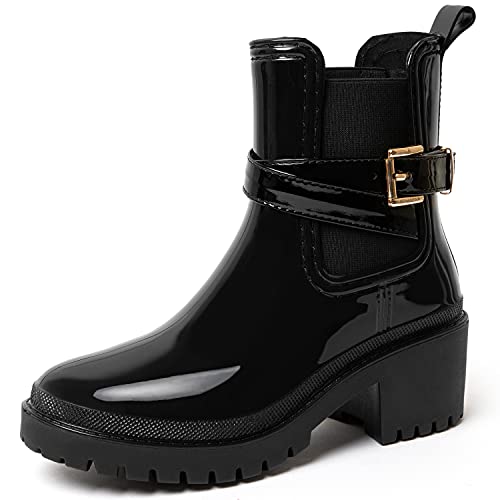 Mishansha Botas de Agua Mujer Impermeables Lluvia Botines Goma Tobillo Boots Wellington Antideslizante para Jardin, Tinta Negro 38 EU