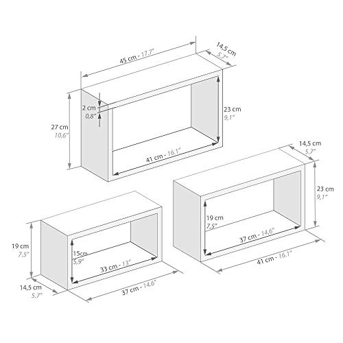 MOBILI FIVER, Set de 3 estantes de Pared rectangulares Giuditta, Color Roble Oscuro - Wenguè, Aglomerado y Melamina, Made in Italy