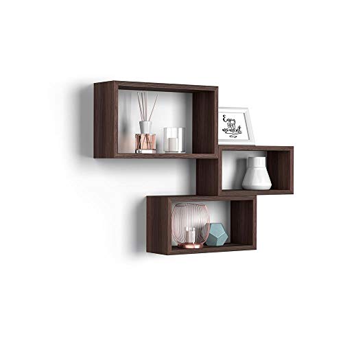 MOBILI FIVER, Set de 3 estantes de Pared rectangulares Giuditta, Color Roble Oscuro - Wenguè, Aglomerado y Melamina, Made in Italy