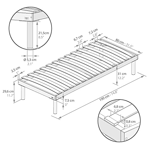 MOBILI FIVER, Somier de una Plaza 80 x 190 cm con Listones de Madera, Altura Total 31 cm, Contrachapado de Abedul, Made in Italy