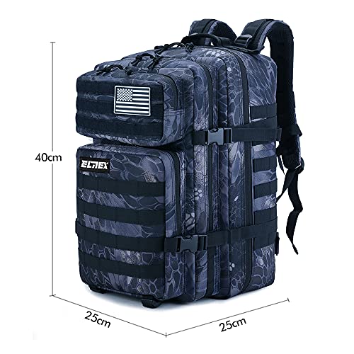 Mochila 45L Táctica Militar Bandera USA Impermeable Deportiva Caza Aire Libre Deportes Gimnasio Portatil Oxford 900D (Negro Pitón)