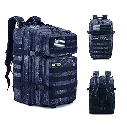 Mochila 45L Táctica Militar Bandera USA Impermeable Deportiva Caza Aire Libre Deportes Gimnasio Portatil Oxford 900D (Negro Pitón)