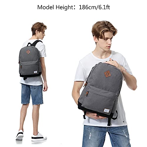 Mochila Hombre, Kasgo Mochilas Escolares Mochila Mujer Livianas Impermeable Mochila Portatil Adapta a 14 Pulgadas Clásico Mochila Casual Adolescente para Universidad Escuela Colegio Gris y Negro