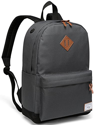 Mochila Hombre, Kasgo Mochilas Escolares Mochila Mujer Livianas Impermeable Mochila Portatil Adapta a 14 Pulgadas Clásico Mochila Casual Adolescente para Universidad Escuela Colegio Gris y Negro