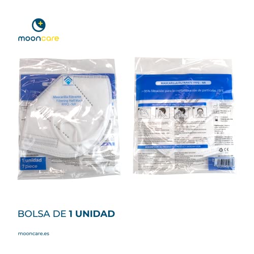 Mooncare Mascarillas FFP2 Oreja, Mascarilla Certificada/Homologada [NR], Eficacia Filtración > 94%, Norma EN149:2001+A1:2009, No Grafeno, (50, Blanco)