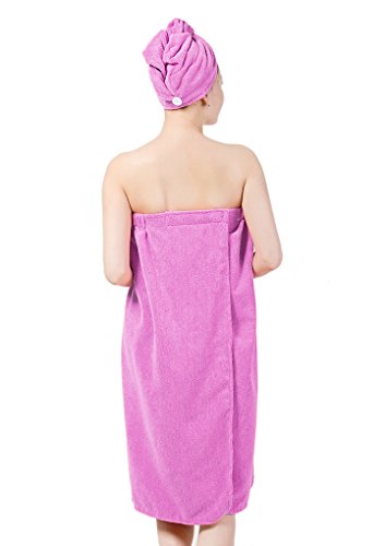 Moonlove Conjunto de turbante de microfibra suave para mujer, para spa, ducha, baño, sin tirantes, toalla de baño con parte trasera elástica [Talla única -Light Perple]