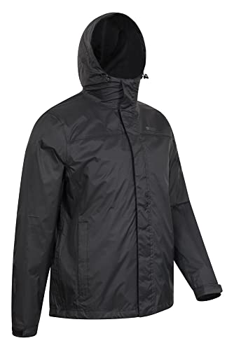 Mountain Warehouse Chaqueta Torrent para Hombre - Chubasquero, Abrigo Ligero, Ropa de Abrigo con Costuras termoselladas, Chaqueta Informal con Dos Bolsillos -para Viajar Negro 3XL