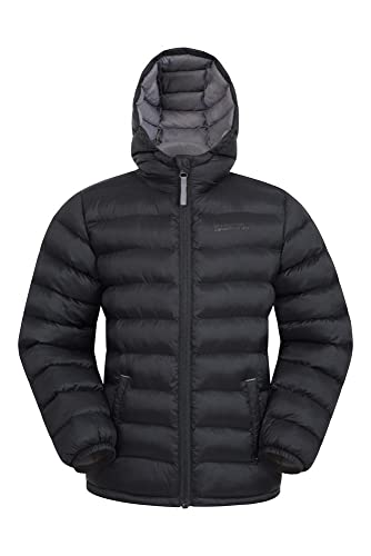 Mountain Warehouse Seasons Chaqueta Acolchada para niño - Chaqueta de Invierno Impermeable, Aislante, con Capucha y Relleno de Microfibra, el Abrigo Ideal para la Lluvia Negro 3-4 Años