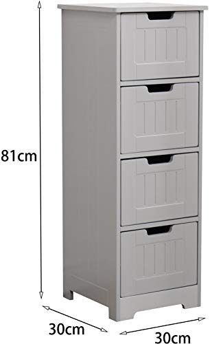 Mueble de baño que ahorra espacio, cajonera para baño, cocina, entrada, salón, 4 cajones, madera MDF, 30 x 30 x 81 cm, color gris