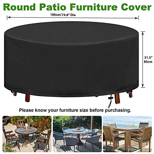 Muebles de Jardín Funda, Redondo Mesa de Jardín Funda Impermeable Resistente Circular Exterior Patio Mobiliario Refugio Funda Anti-UV Mesa de Comed