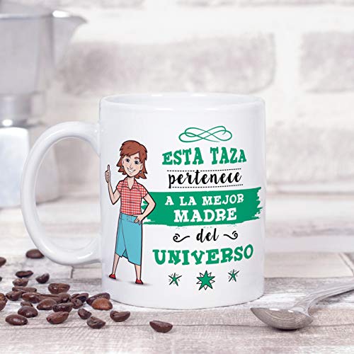 MUGFFINS Mama Tazas Originales de café y Desayuno para Regalar a Madres - Esta Taza Pertenece a la Mejor Madre del Universo - Cerámica 350 ml