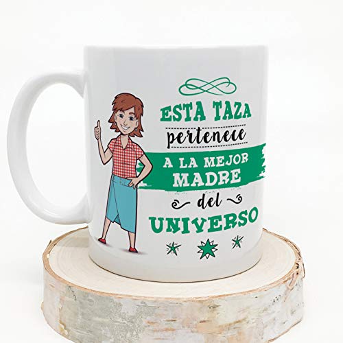 MUGFFINS Mama Tazas Originales de café y Desayuno para Regalar a Madres - Esta Taza Pertenece a la Mejor Madre del Universo - Cerámica 350 ml