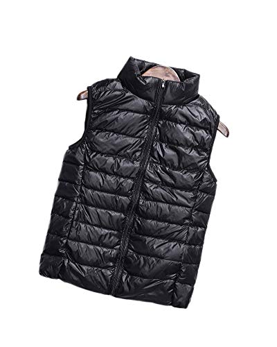 Mujer Corto Chaleco de Invierno Ultraligero Chaqueta Plumifero sin Mangas Plegable Chaleco de Plumón Cremallera Cálido Abrigos Plumas Compresible Chalecos Acolchado Exteriores Down Vest Negro XXL