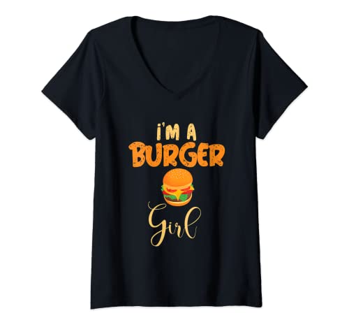 Mujer Hamburguesa hamburguesa con queso comida rápida panino Camiseta Cuello V