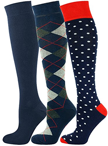 Mysocks 3 pares de calcetines altos unisex con diseño Multi de la rodilla y algodón peinado extrafino 3 pares de diseño múltiple 09