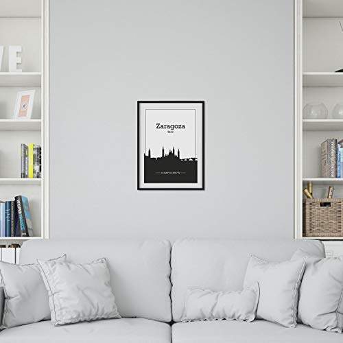 Nacnic Poster con Mapa de Zaragoza - España. Láminas con Skyline de Ciudades de Europa con Sombra Negra. Tamaño A3