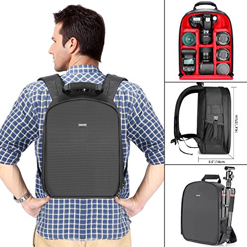 Neewer Mochila de cámara Acolchada a Prueba de choques Insertar protección Flexible para cámaras réflex Digital SLR y Lentes, Linterna, disparadores Radio y Otros Accesorios (Interior Rojo)