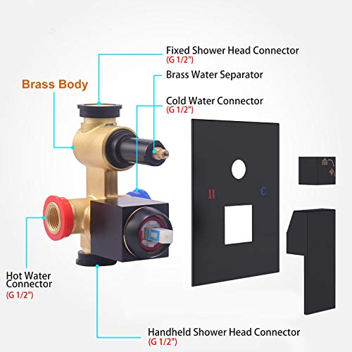 Negro Mate Sistema de Ducha - Grifos de Ducha Empotrados Set - Tecnología de Inyección de Aire de Última Generación - Regadera de Ducha Cuadrada 10" - Instalación Fácil