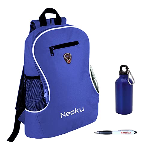 NEOKU Mochila Casual Mujer y Hombre 20L con Botella Aluminio de 400 ml de Color Verde y Boligrafo con Lapiz tactil - Mochila Pequeña / Mediana para llevar lo necesario