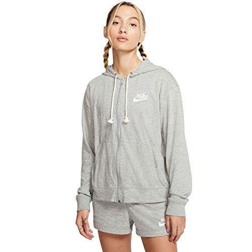 NIKE W NSW Gym VNTG Hoodie FZ Sudadera, Mujer, Dk Grey Heather/(Sail), L