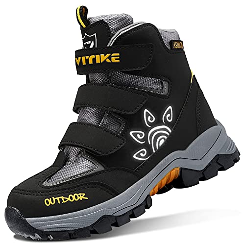 Niño Botas para senderismo Invierno Zapatos de Nieve para Niño Zapatos de Montañismo,Negro Naranja,39 EU