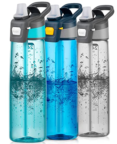 Niodora Botella de Agua, 750ml Botella de Agua Deportiva de Plastico, Botella Agua Reutilizable A Prueba de Fugas Sin BPA para Deporte, Gimnasio, Ciclismo, Senderismo (750ml, Azul Claro)