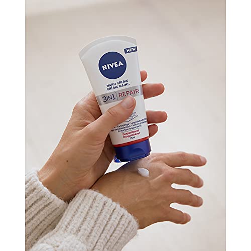 NIVEA Crema de Manos Reparadora 3 en 1 (1 x 100 ml), crema calmante para manos agrietadas y muy secas, crema hidratante para conseguir unas manos suaves