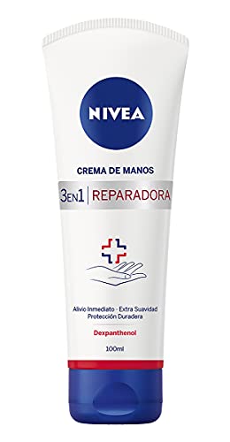 NIVEA Crema de Manos Reparadora 3 en 1 (1 x 100 ml), crema calmante para manos agrietadas y muy secas, crema hidratante para conseguir unas manos suaves