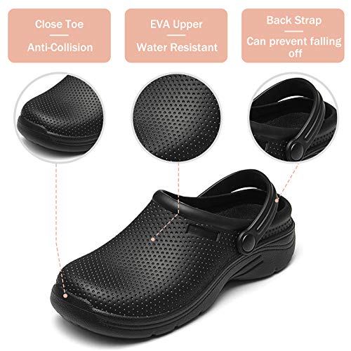 NUHEEL Zuecos para Mujer Zapatillas Ahuecadas Mocasines Nuse Enfermería Impermeable Mula Confort Sandalias Cuña Resbalón Playa Verano Antideslizante Caminar Zapatos Planos Informales Negro 37 EU