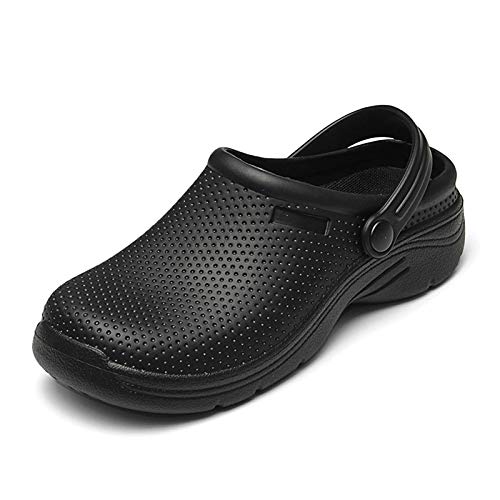 NUHEEL Zuecos para Mujer Zapatillas Ahuecadas Mocasines Nuse Enfermería Impermeable Mula Confort Sandalias Cuña Resbalón Playa Verano Antideslizante Caminar Zapatos Planos Informales Negro 37 EU