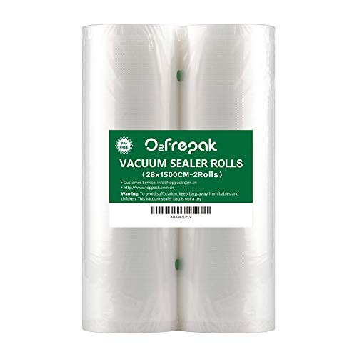 O2frepak 2 Rollos 28X1500cm Rollo Bolsas Envasar al Vaci Vacio Alimentos Bolsas de Vacío de Alimentos,Bolsas para Envasar al Vacío Envasado al Vacío para Alimentos Sin BPA (total:3000cm)