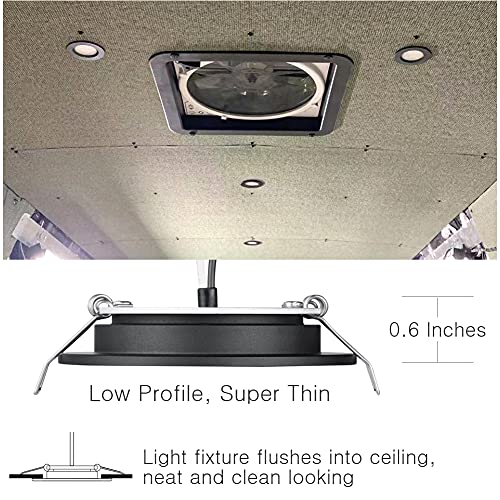 Obeaming 4 x Foco Empotrable Led Techo 12V Redondo Downlight 3200K 3W Negro Blanco cálido 240Lumen Aluminum para Autocaravana Camper Caravana Barco Furgo