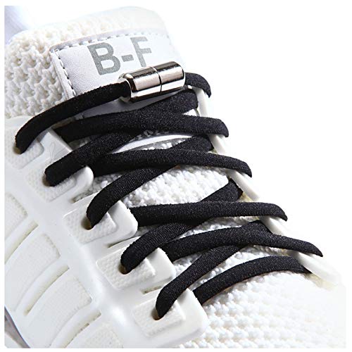 Olukssck Cordones Elásticos Sin Nudo con Hebilla Metal | Elásticos Cordones para Zapatillas | Cordones Elásticos Zapatos Adultos Niños - No es Necesario Atar Cordones de Zapatos[2 Pares], Negro