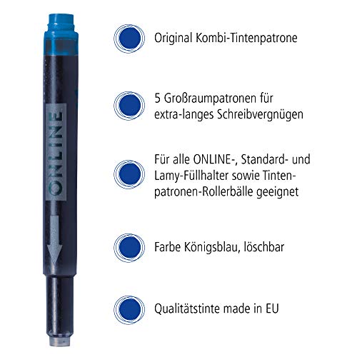 Online Schreibgeräte 17036/12 - Cartuchos combi para pluma estilográfica, color azul