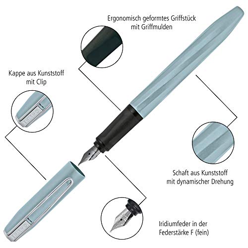 ONLINE Slope - Pluma estilográfica con punta de iridio F, para cartuchos de tinta estándar, agarre ergonómico, para diestros, para escuela y oficina, color gris claro