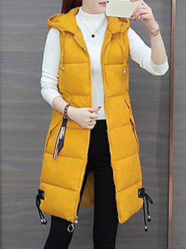 Onsoyours Chaleco De Mujer Sección Larga De Pluma Sin Mangas Chaquetas De Plumón Acolchado de Invierno E Amarillo L