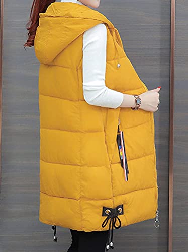 Onsoyours Chaleco De Mujer Sección Larga De Pluma Sin Mangas Chaquetas De Plumón Acolchado de Invierno E Amarillo L