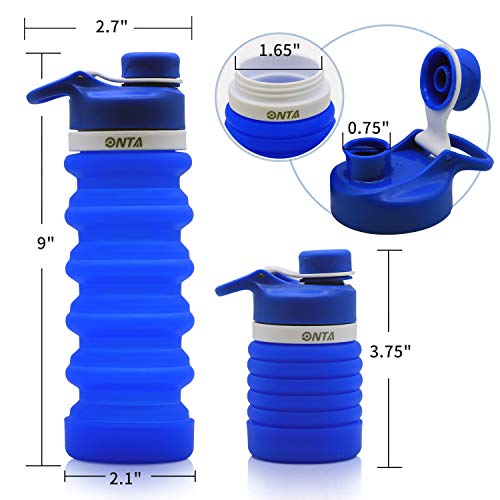 ONTA Botella De Agua Plegable-Botella De Agua Plegable De Silicona Libre De BPA para Viajes,Aprobada por La FDA,Botella De Agua Portátil De Silicona De Grado Alimenticio a Prueba De Fugas para Viajes