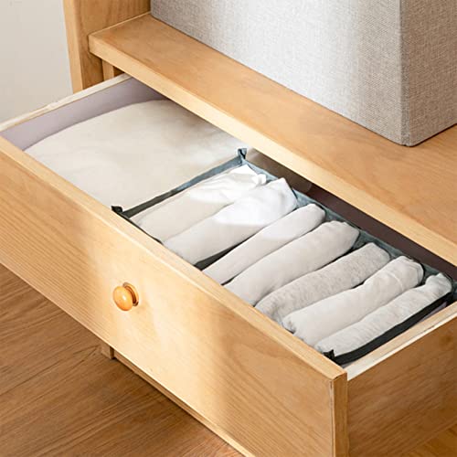 Organizador de cajones de 3 piezas, caja de almacenamiento de malla plegable de 7 compartimentos, organizador de ropa interior para sujetador, calcetines, corbatas, bufandas, jeans (gris)