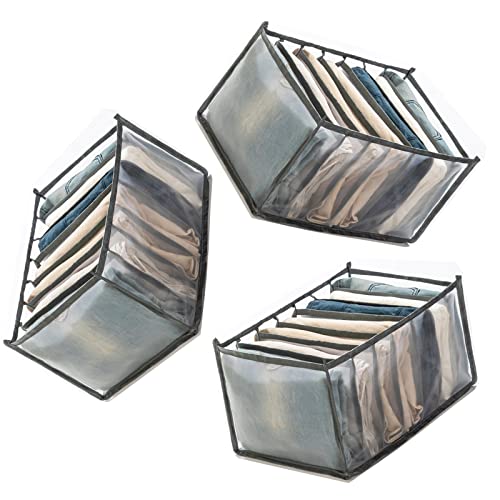 Organizador de cajones de 3 piezas, caja de almacenamiento de malla plegable de 7 compartimentos, organizador de ropa interior para sujetador, calcetines, corbatas, bufandas, jeans (gris)