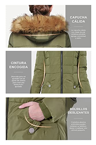 Orolay Chaqueta de Plumón con Cremallera y Ribete de Piel Sintética con Capucha para Mujer Armada M