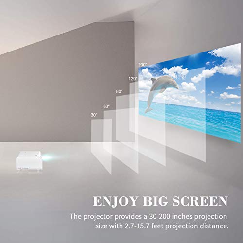 ORTIZAN Mini Proyector 1080P Full HD , Proyector Portátil de 5500 Lux , MAX de 200'' , LED de Larga duración 50000 Horas , para Cine en Casa y Presentación Empresarial, Compatible con HDMI/AV/USB/SD