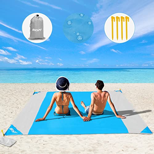 OUSPT Alfombras de Playa, Manta Picnic Impermeable 210 * 200cm Anti-Arena con 4 Estaca Fijo para la Playa, Picnic, Acampa y Otra Actividad al Aire Libre