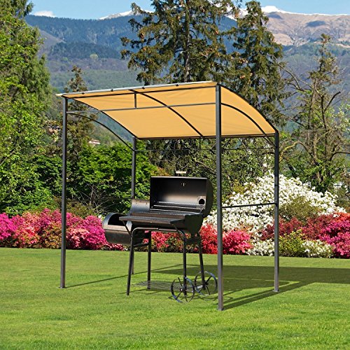 Outsunny Pérgola de Jardín Gazebo para Barbacoa con 10 Ganchos Colgador Techo Curvo Protección BBQ Fiestas al Aire Libre 215x150x220 cm Ocre