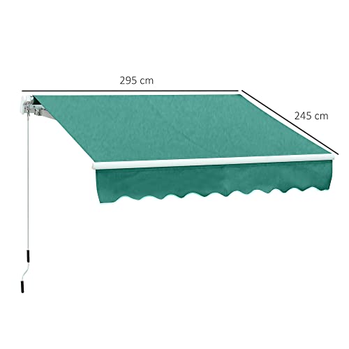 Outsunny Toldo para Patio Balcón Terraza y Jardín con Brazo articulado de Aluminio y Tela de Poliéster de 280g/m2 395x245 cm (Verde)