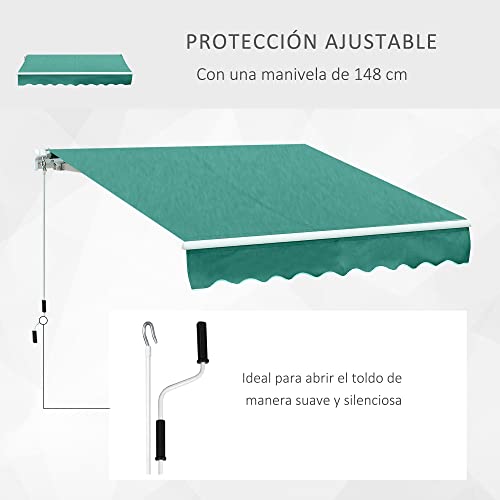 Outsunny Toldo para Patio Balcón Terraza y Jardín con Brazo articulado de Aluminio y Tela de Poliéster de 280g/m2 395x245 cm (Verde)