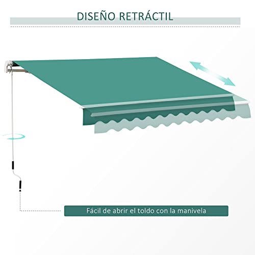 Outsunny Toldo para Patio Balcón Terraza y Jardín con Brazo articulado de Aluminio y Tela de Poliéster de 280g/m2 395x245 cm (Verde)