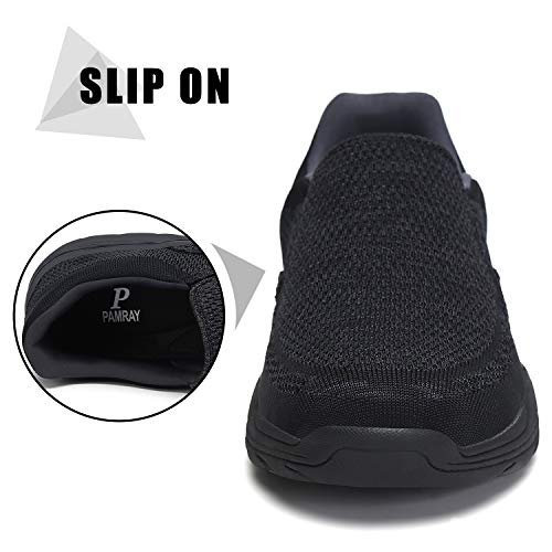 PAMRAY Zapatillas sin Cordones para Hombre Slip on Sneaker Mocasines Casuales Zapatillas de Deporte Negro 42