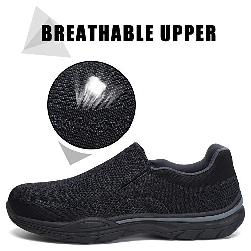 PAMRAY Zapatillas sin Cordones para Hombre Slip on Sneaker Mocasines Casuales Zapatillas de Deporte Negro 42