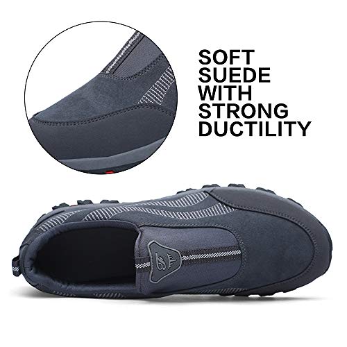 PAMRAY Zapato Hombre de Deportivos Fitness para Caminar Running Trailing Loafer Calentar Suede Zapatillas Slip on Breathable Negro Azul Gris Gris 40